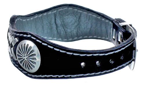 Navajo Star Leather Genuine Sterling Silver Bracelet RX118902